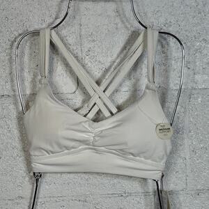 CALIA Women's Strappy Back Ruched Medium Support Bikini Swim Top white XXS